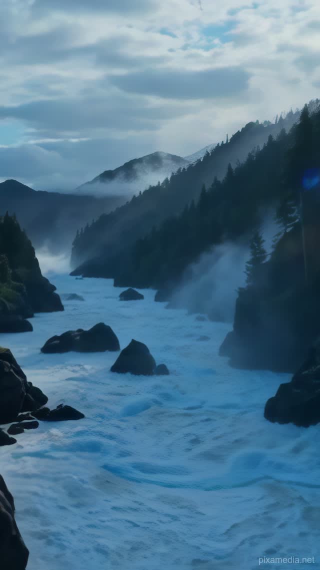 Moonlit Tidal Bore Fury - Fire & Water AI stock